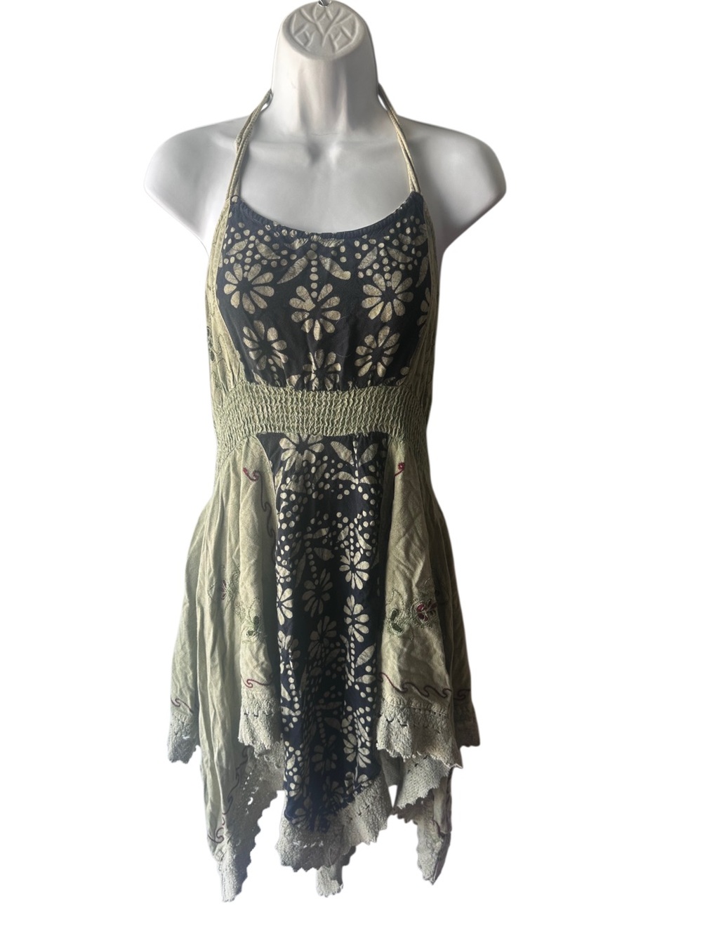 Vintage Fashion Terminal Fairycore Patchwork Halter Pixie Dress Free Size Boho